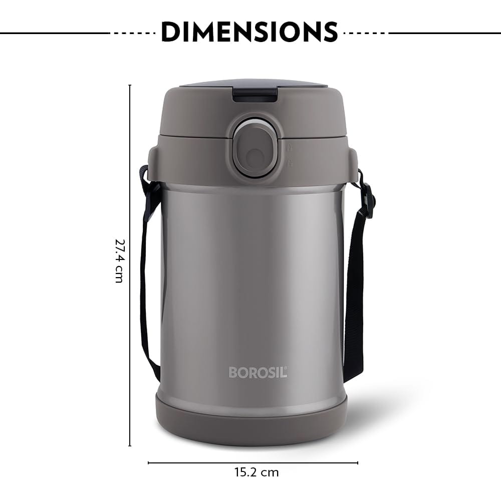 Borosil CarryMe Stainless Steel Lunch Box with Bag | 3 Pcs Set (320 ml x 2 + 600 ml x 1) | Insulated Lunch Box with Foldable Spoon | Keep Food Warms Up to 10 Hours | Grey view 2
