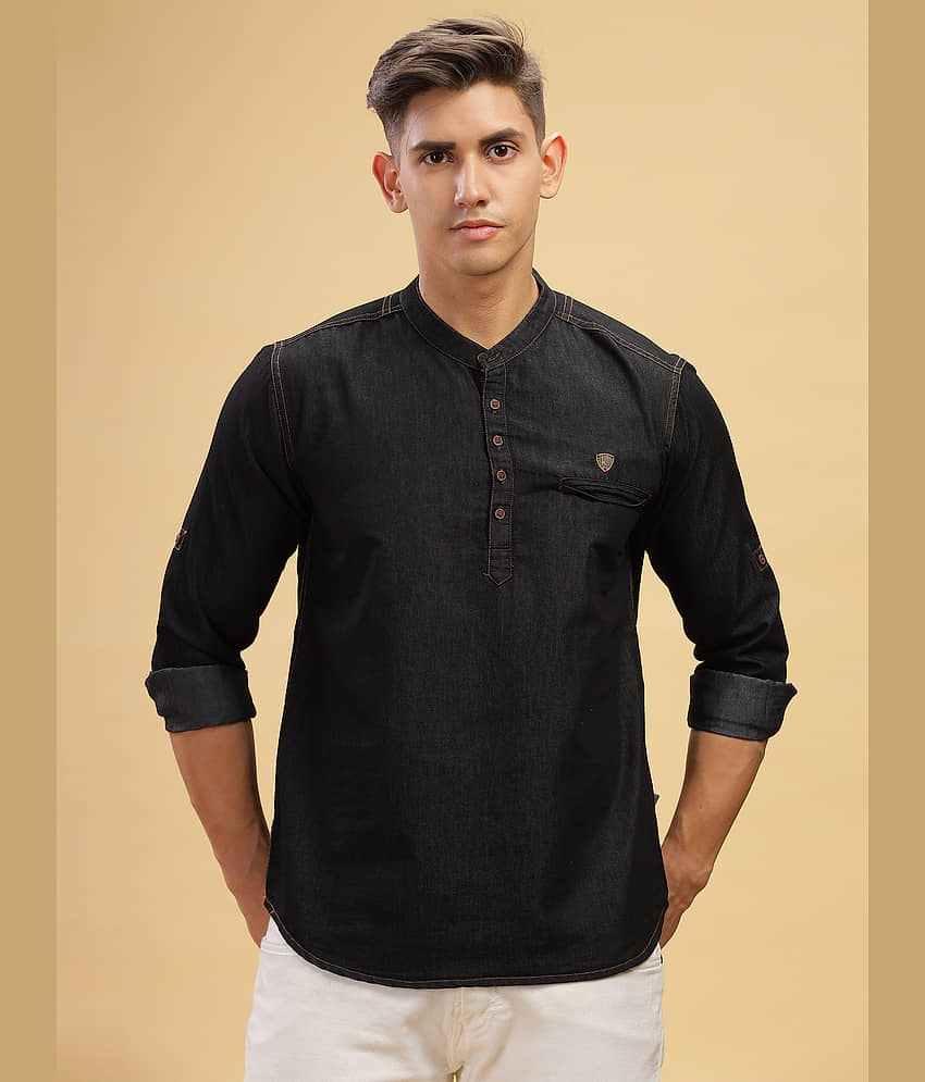 Kuons Avenue Cotton Plain Regular Kurta For Men ( Black ) view 2
