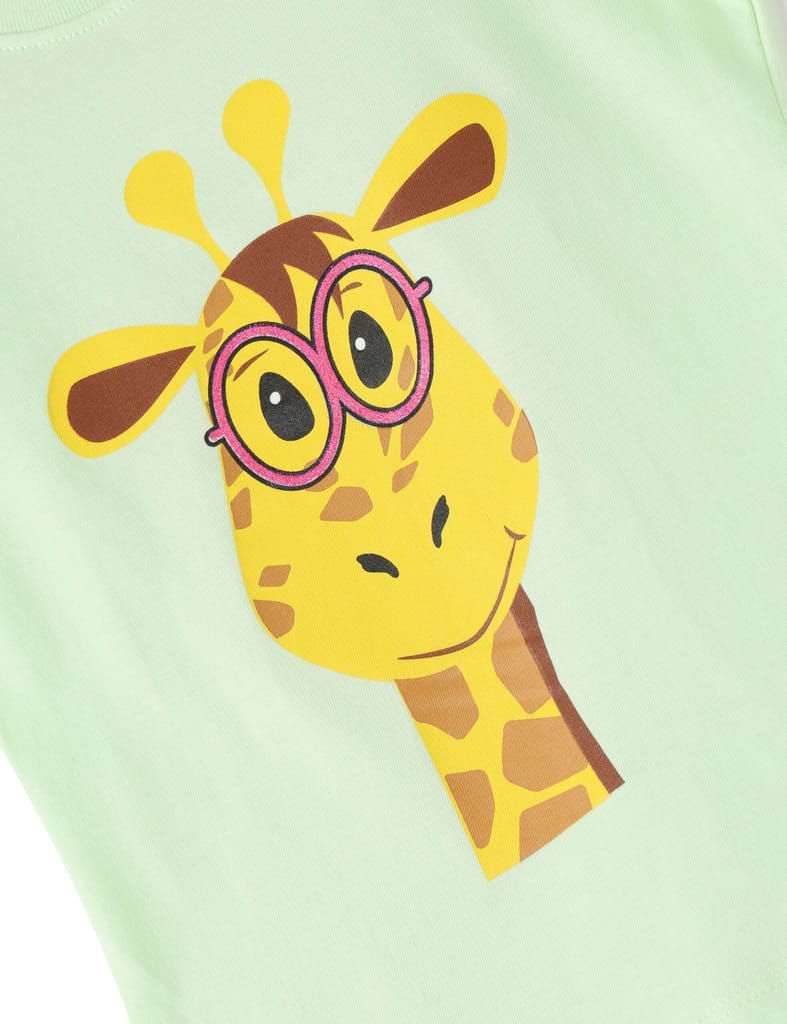 Girls T shirt Cotton Patina Green Giraffe view 2