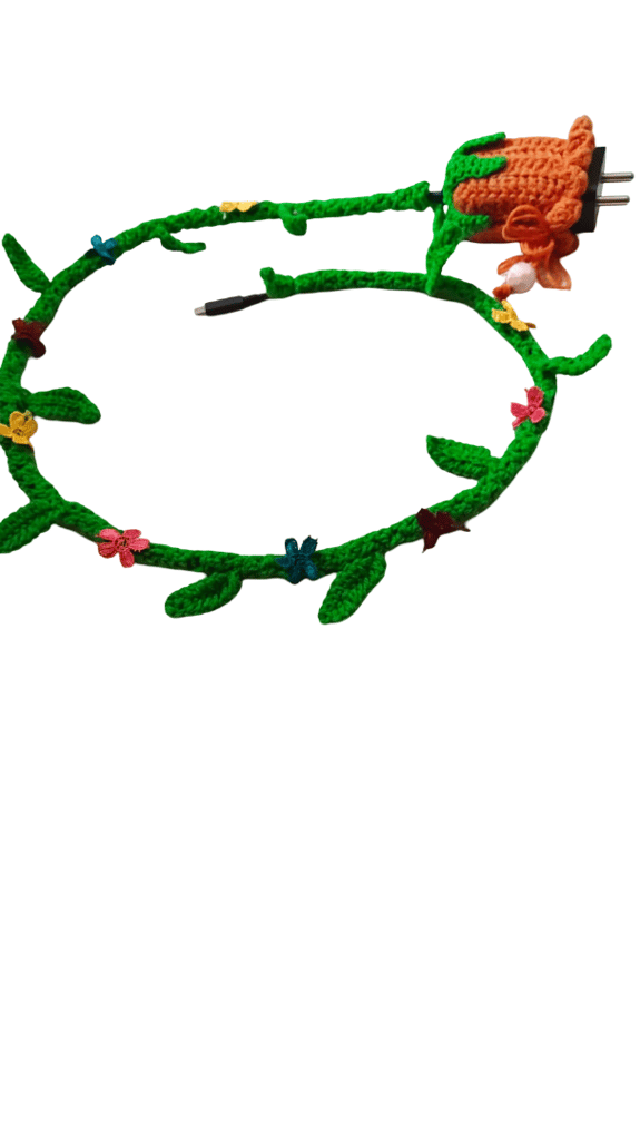 Handmade Crochet Pumpkin USB Cable Protector / Cable Organizer view 2