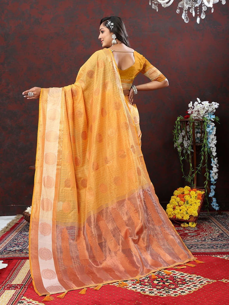 Orange Cotton with Woven Design Zari Weaving Saree view 2