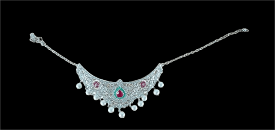 Pearl and Silver Kundan Necklace Set with Earrings view 2