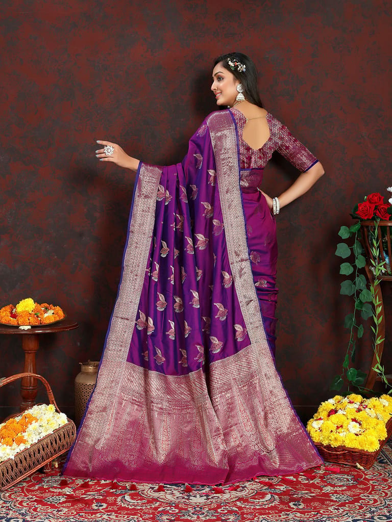 Purple Soft Silk Woven Design Zari Weaving Saree view 2
