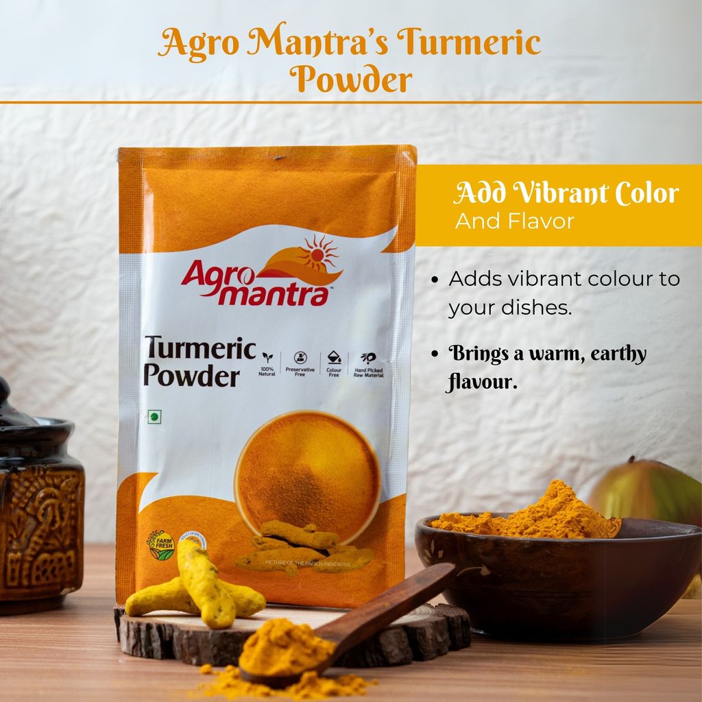 Agro Mantra Turmeric Powder 500g | Without Preservatives & Artificial Colour | Hand-Picked Natural Sources | Vibrant Golden Hue | Essential Indian Spice for Curries, Biryanis & Marinades (pack of 3) view 2