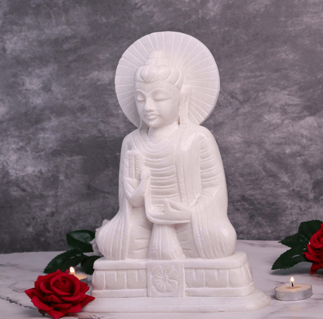 KIKI DECOR ™ White Marble Buddha Statue for Home and Office Front (7 inch) view 2