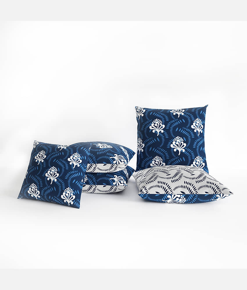 DIVINE CASA Set of 5 Polyester Abstract Square Cushion Cover (40X40)cm - Navy view 2