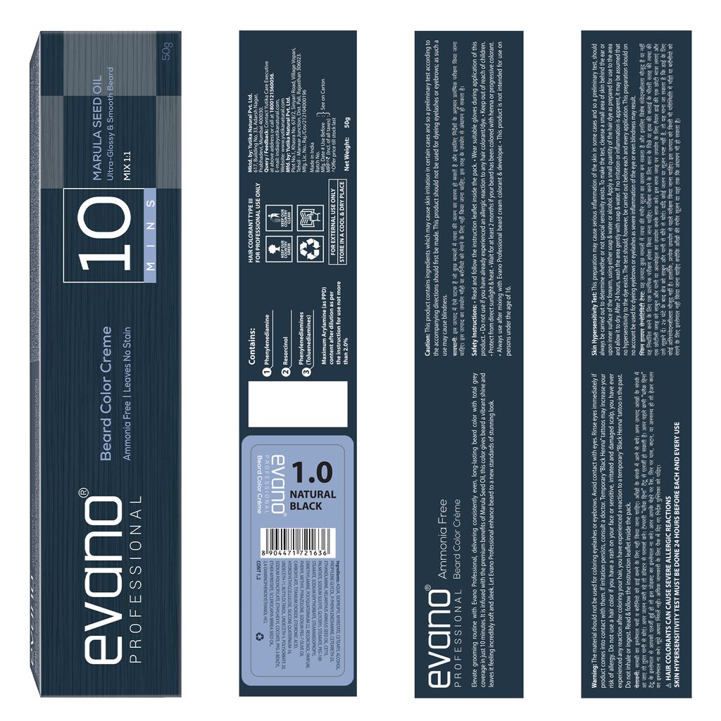 EVANO Professional Beard Colour for Men Natural Black 50g, Ammonia Free Beard Color, 100% Grey Coverage in 10 Minutes view 2
