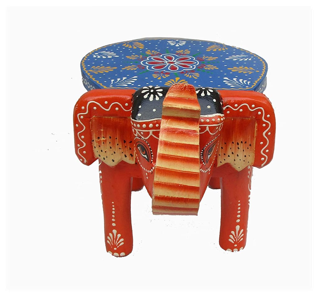 Creative Handicrafts Handcrafted and Hand-Painted Colorful Wooden Elephant Stool, Cum Side Table, for Home/Office/Living or Bedroom Decor view 2
