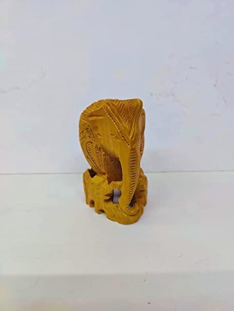 Patwari Arts Wooden Carvein Elephant Showpiece for Home and Offfice Table Decoration Items, Decorative Showpiece for Gift ( Brown Color, 4 Inch, Wood). view 2