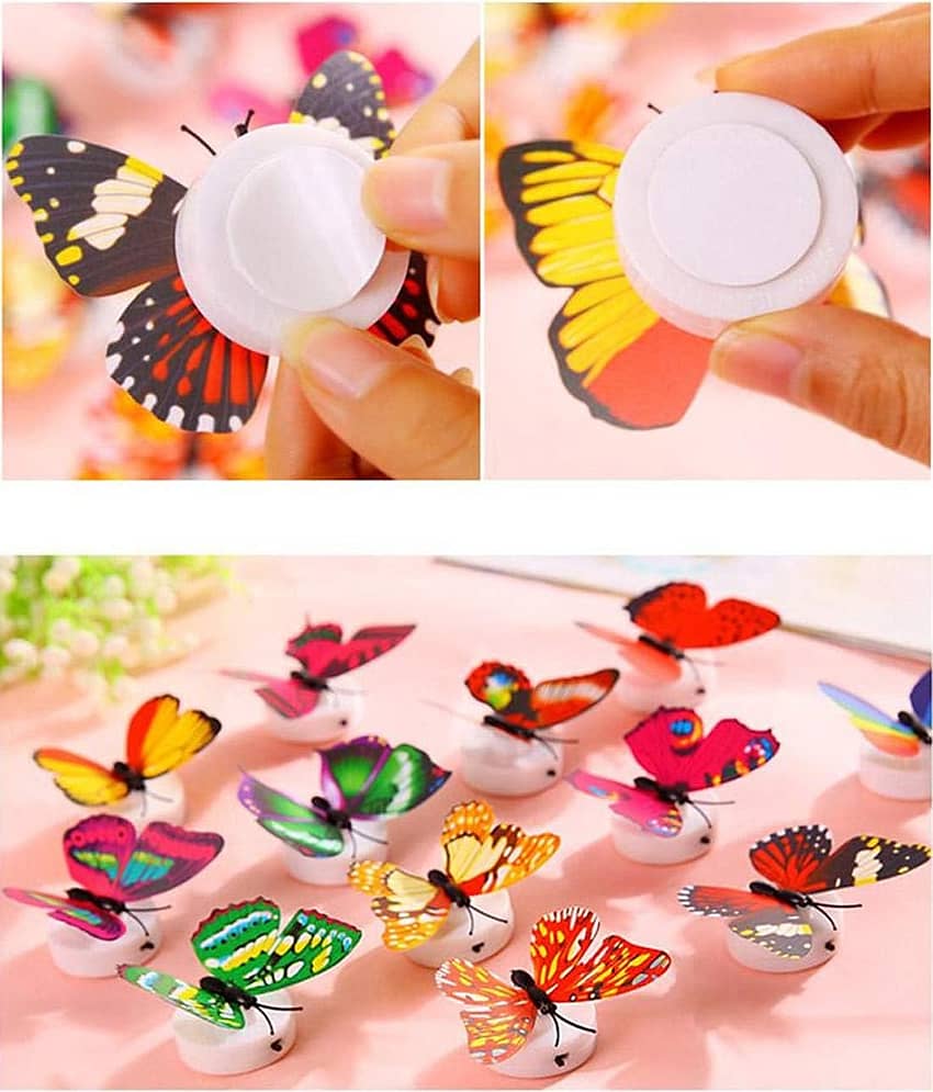 4 PCS 3D BUTTERFLY LED NIGHT LAMP COLOURFULL WALL LIGHT FOR BEDROOM ,LIVING ROOM ,KIDS ROOM &LOBBY ROOM DECOR ,BATTERY OPERATED DECORATIVE NIGHT LAMP view 2