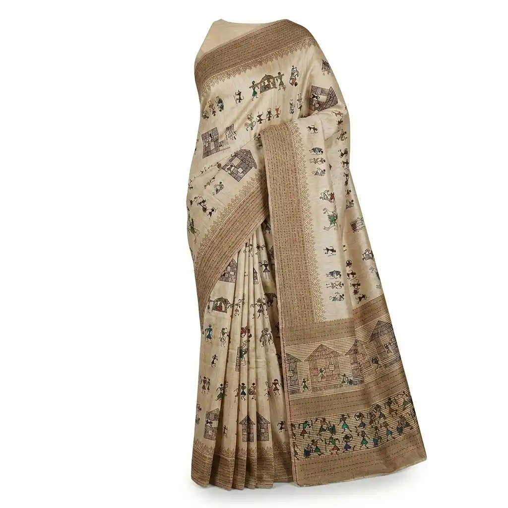 Classic Beige Sambalpuri Saree view 2