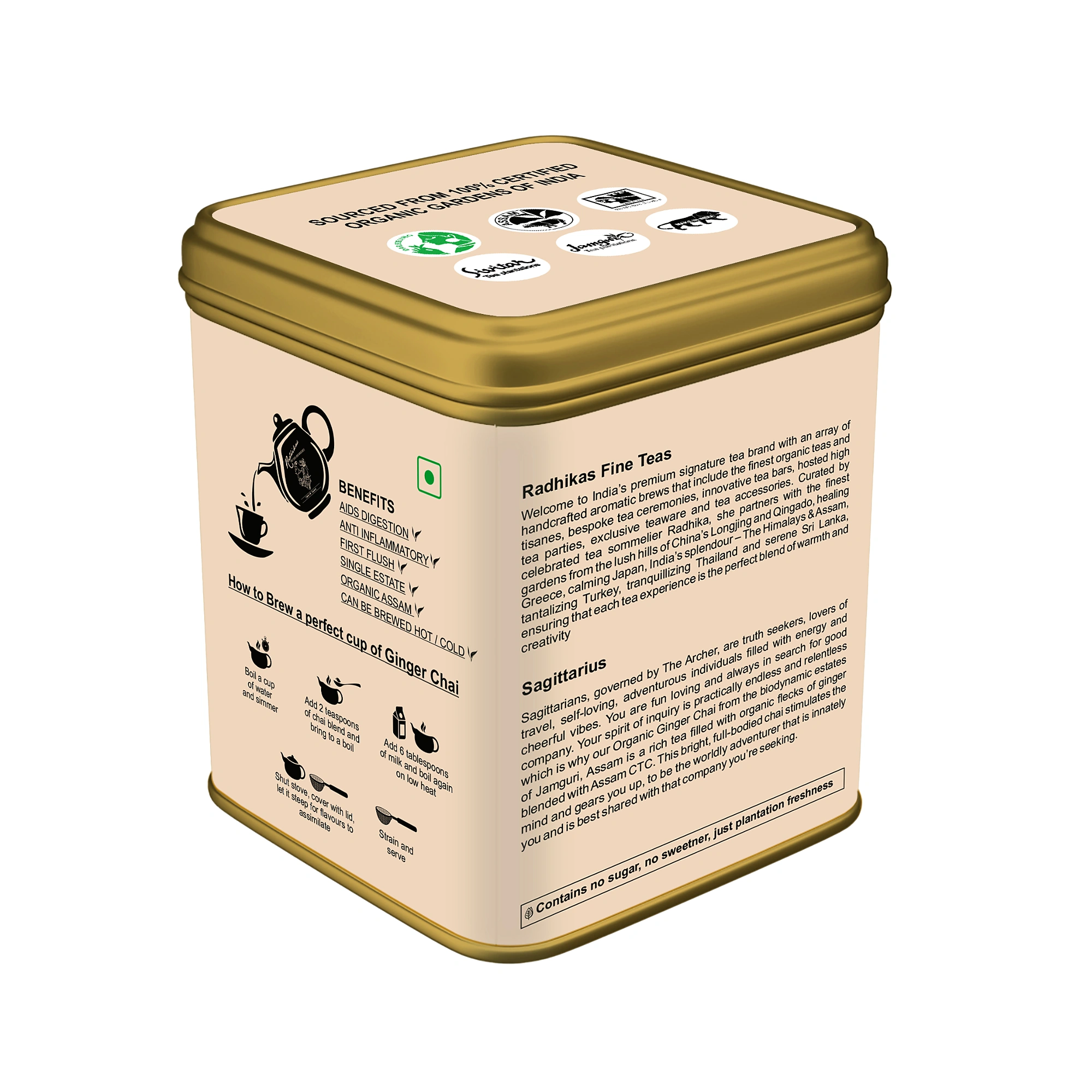 Sagittarius Ginger Chai - A Zodiac Tea for Adventure & Freedom (100 gm - Makes 40 Cups of Kadak Chai) by M/S RADHIKAS FINE TEAS AND WHATNOTS view 2