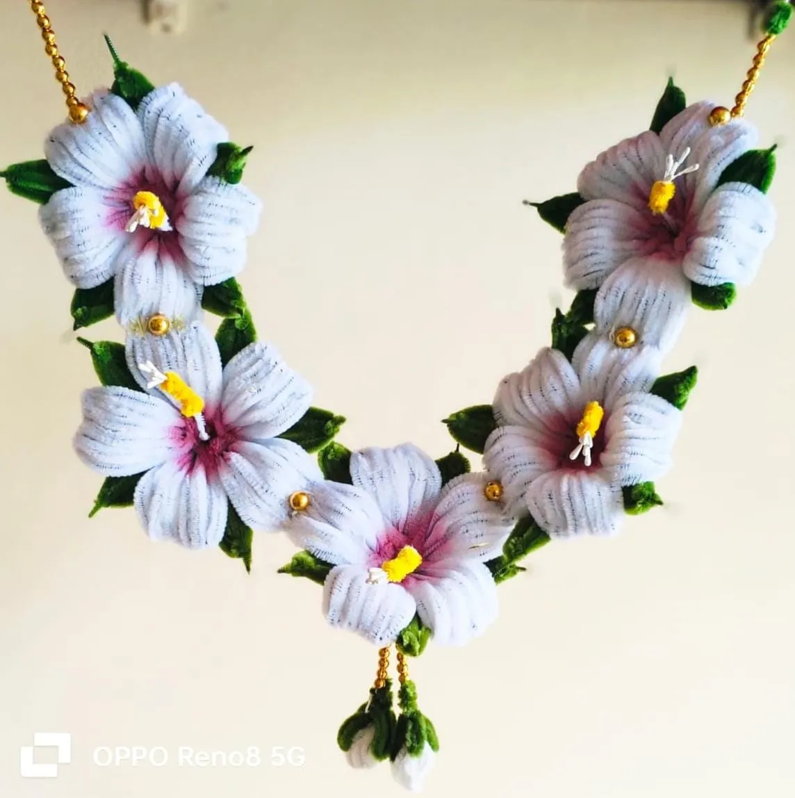 Handmade Crochet Hibiscus Necklace full in white