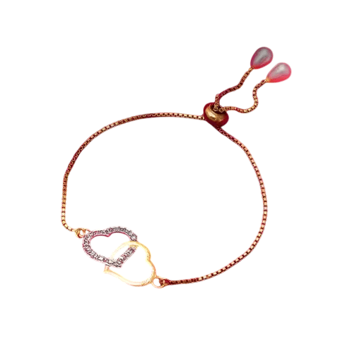 Women's Rose Gold Linked Hearts Adjustable Bracelet with CZ Accents