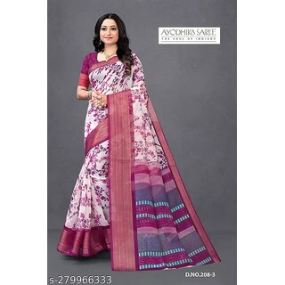 Wine Colour Flower Cotton Silk Saree With Blouse Piece view 2