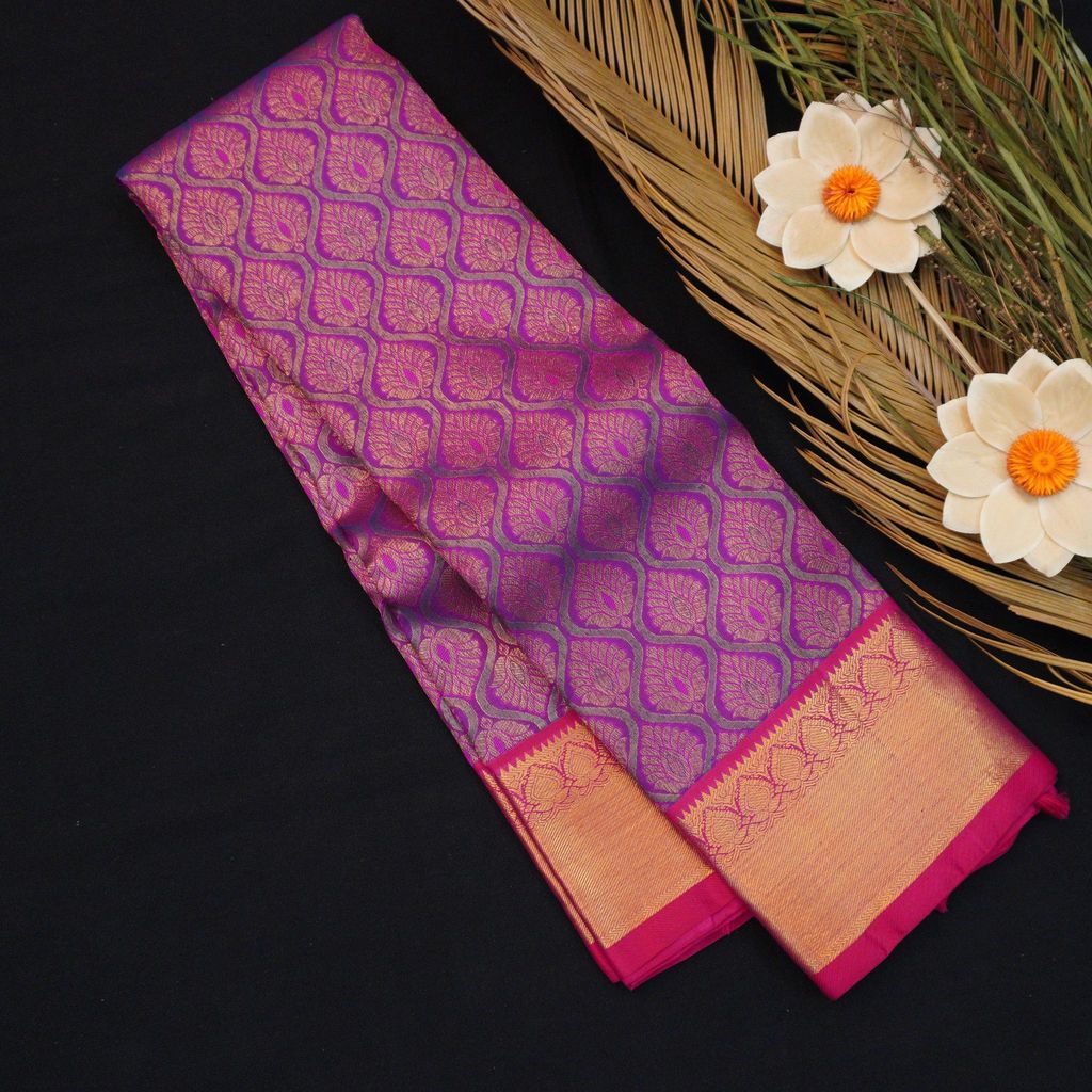 Purple Bridal Kanchipuram Silk Saree Pure Gold Zari view 2