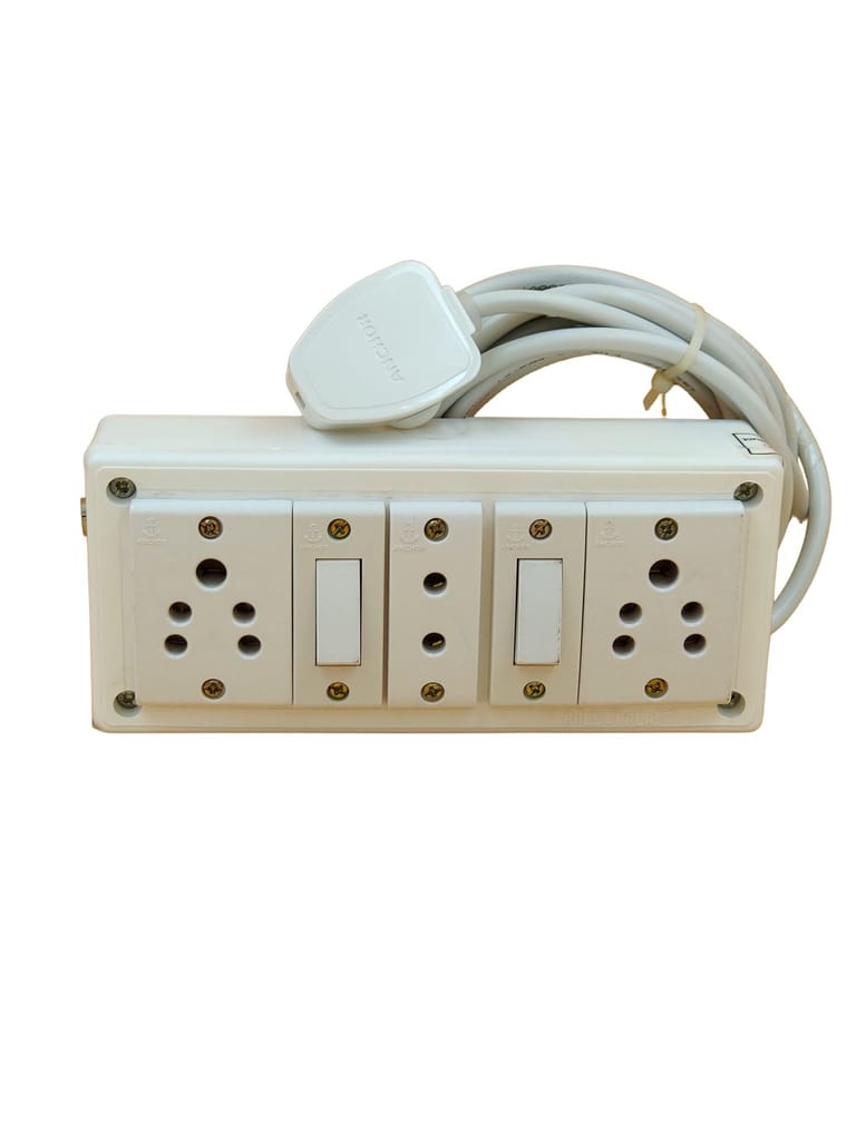 INDRICO Multi Outlets Power junction box electrical with 2 Switches 3 sockets Long Extension Wire Cable Wall fitting (Max. Ratings 1200 Watts) PVC Board White Pack of 1 view 2