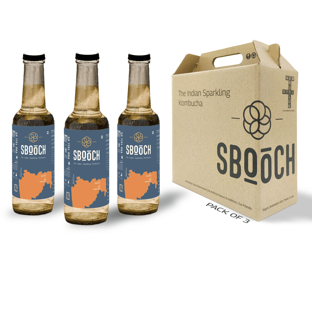 SBOOCH - Indian Sparkling Kombucha Tea | Koshimbir Flavor, All Natural | Gut Friendly | Antioxidant | Zero Preservatives | NO Artificial Flavors or Additives | Fermented Beverage Tea | 275ml (Pack of 3)