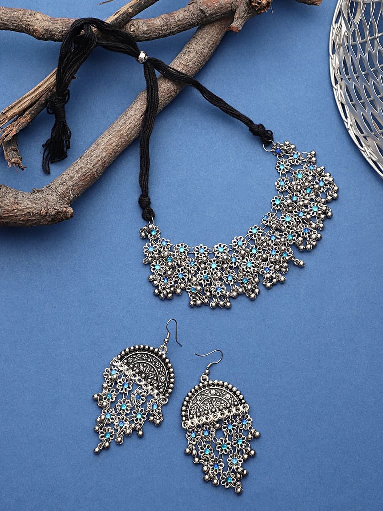 Pujvi Fashions Oxidised Flower Necklace set view 2