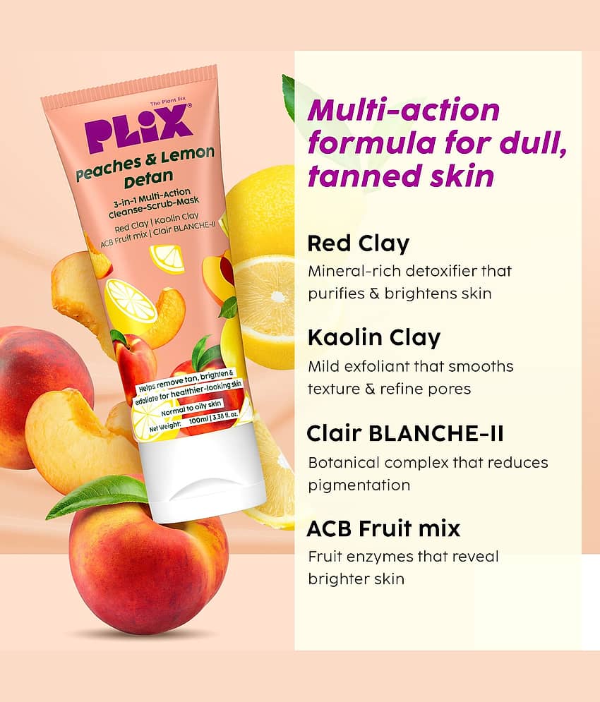Peaches & Lemon 3-in-1 Detan Face wash, Scrub & Mask + Moisturizer + Sunscreen view 2
