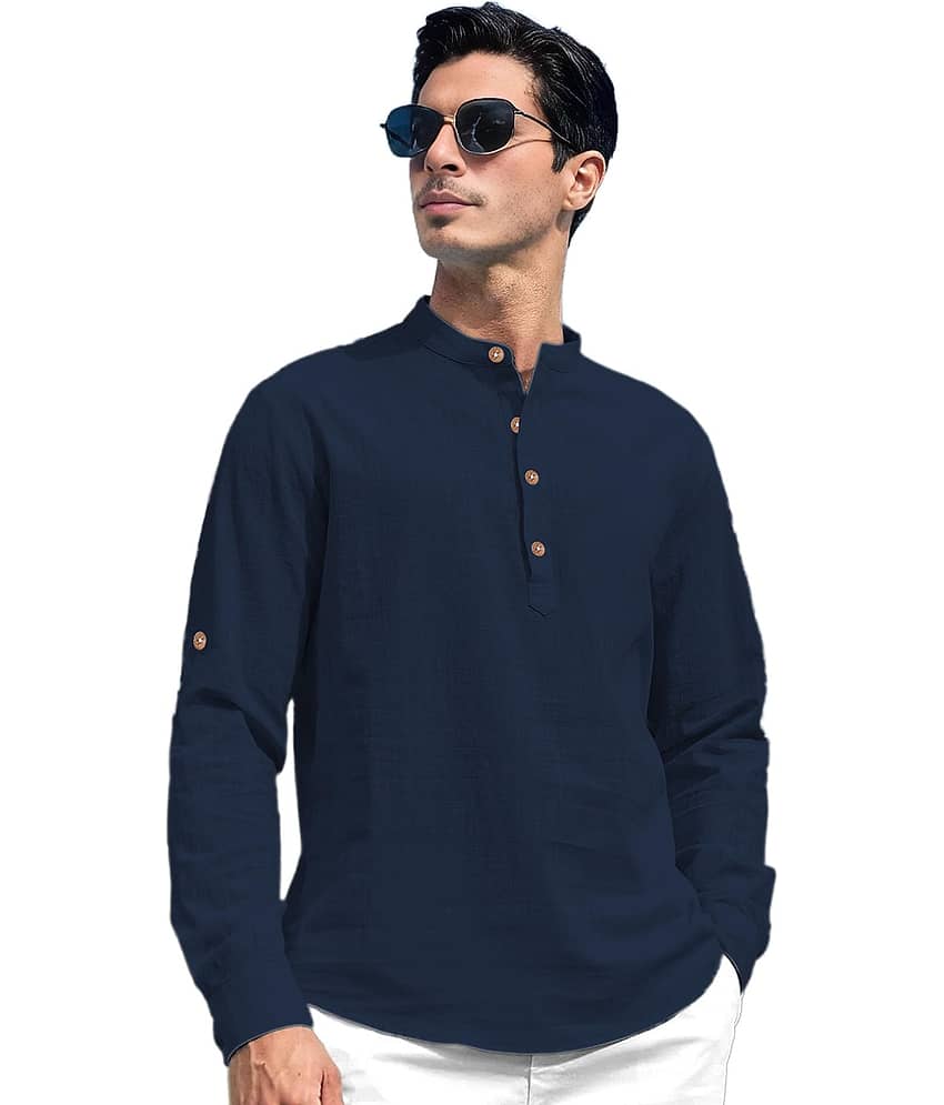 UNI VIBE Dark Green Cotton Men's Shirt Style Kurta ( Pack of 1 ) view 2