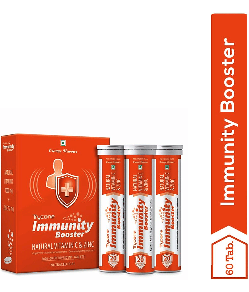 Trycone Immunity Booster â Natural Vitamin C from Amla Extract 1000 mg with Zinc 12 mg â Antioxidant & Skin care- 60 Effervescent Tablets â Orange Flavour