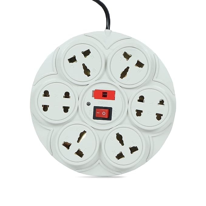 8+1-Socket Round Extension Cord with Individual Switches and Overload Protection fuse