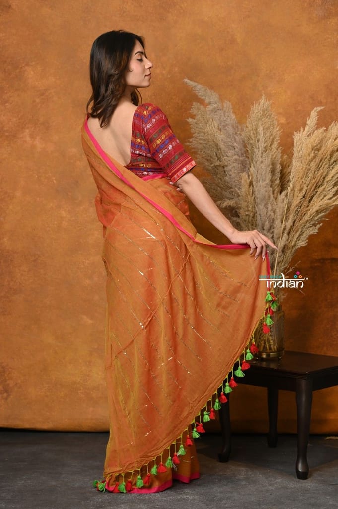 Designer Mul Cotton Handloom Saree with Sequins view 2