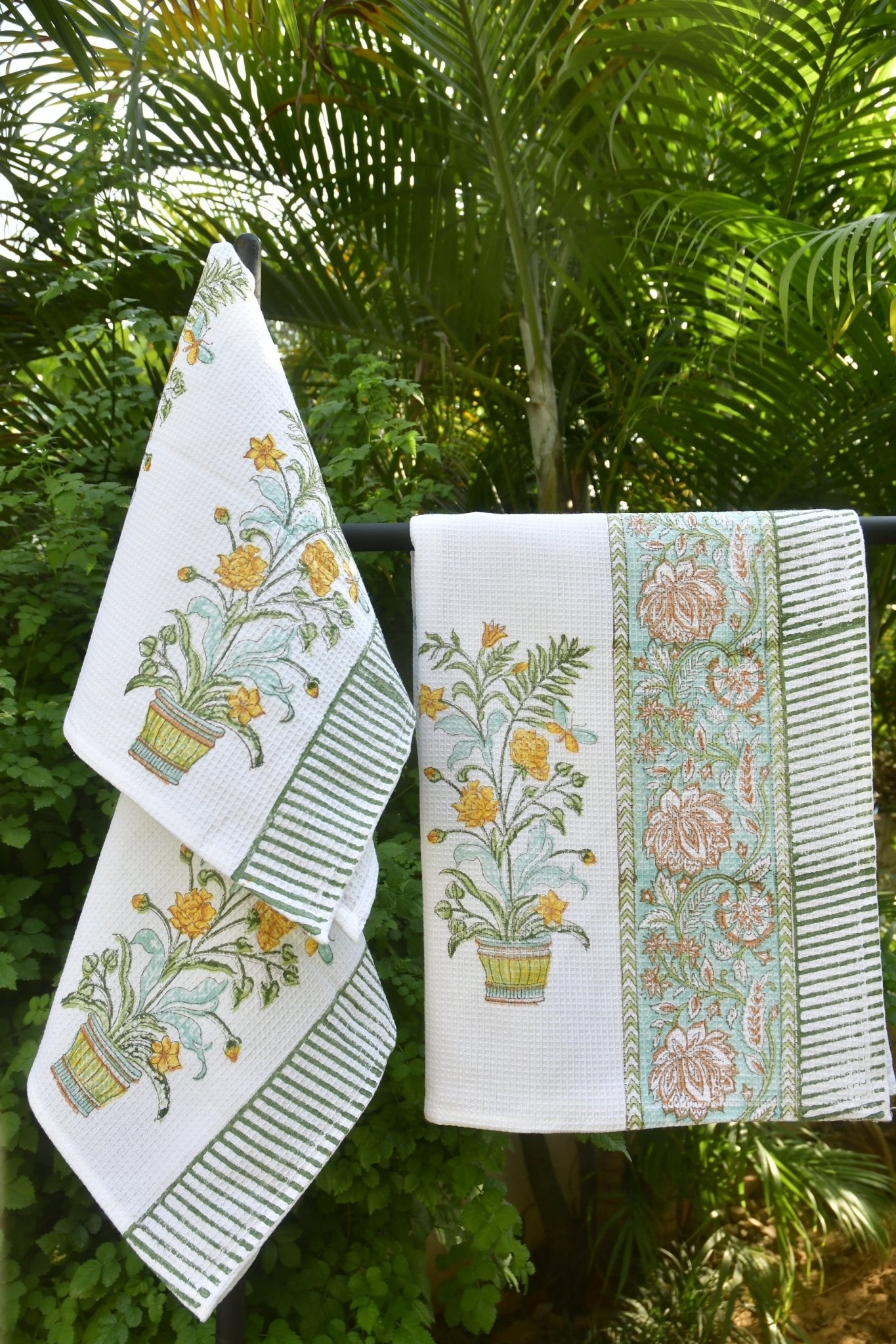 Bahaar HandBlock Cotton Bath and Hand Towel Set view 2