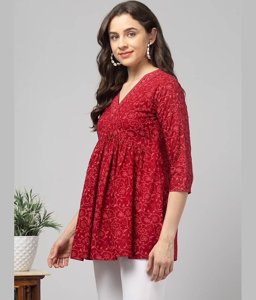 Aura Glam Women Viscose Rayon Printed Flared Kurti ( Maroon ) view 2