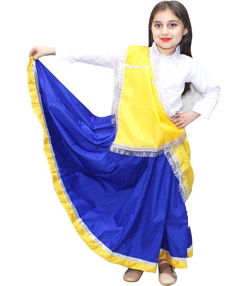 Kaku Fancy Dresses Indian State Haryanvi Dance Lehenga Costume For Girl -Yellow & Blue, 10-12 Years view 2