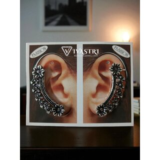 Vivastri Floral Oxidised Silver Alloy Earcuff,Cuff Earrings for Women & Girls [VIVA2784ERG] (Pack of- 1 Pair Earring)