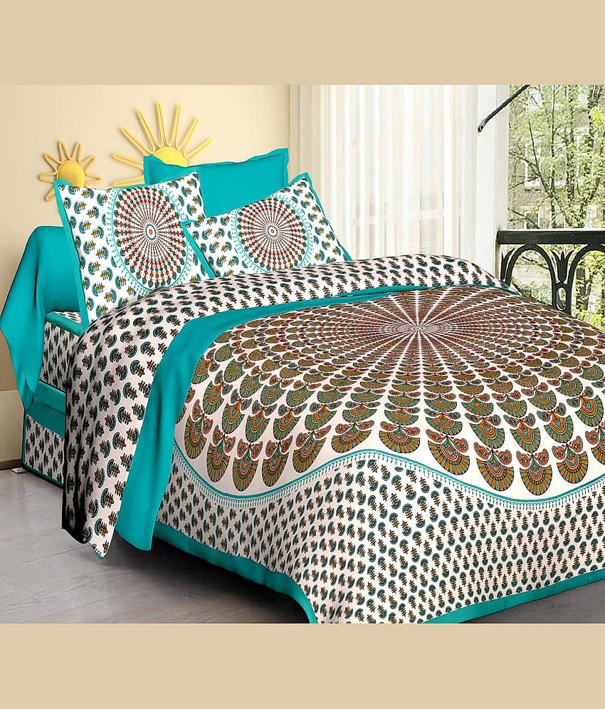 Dgsm Craft Cotton 1 Double Queen Bedsheet with 2 Pillow Covers ( Multicolor )