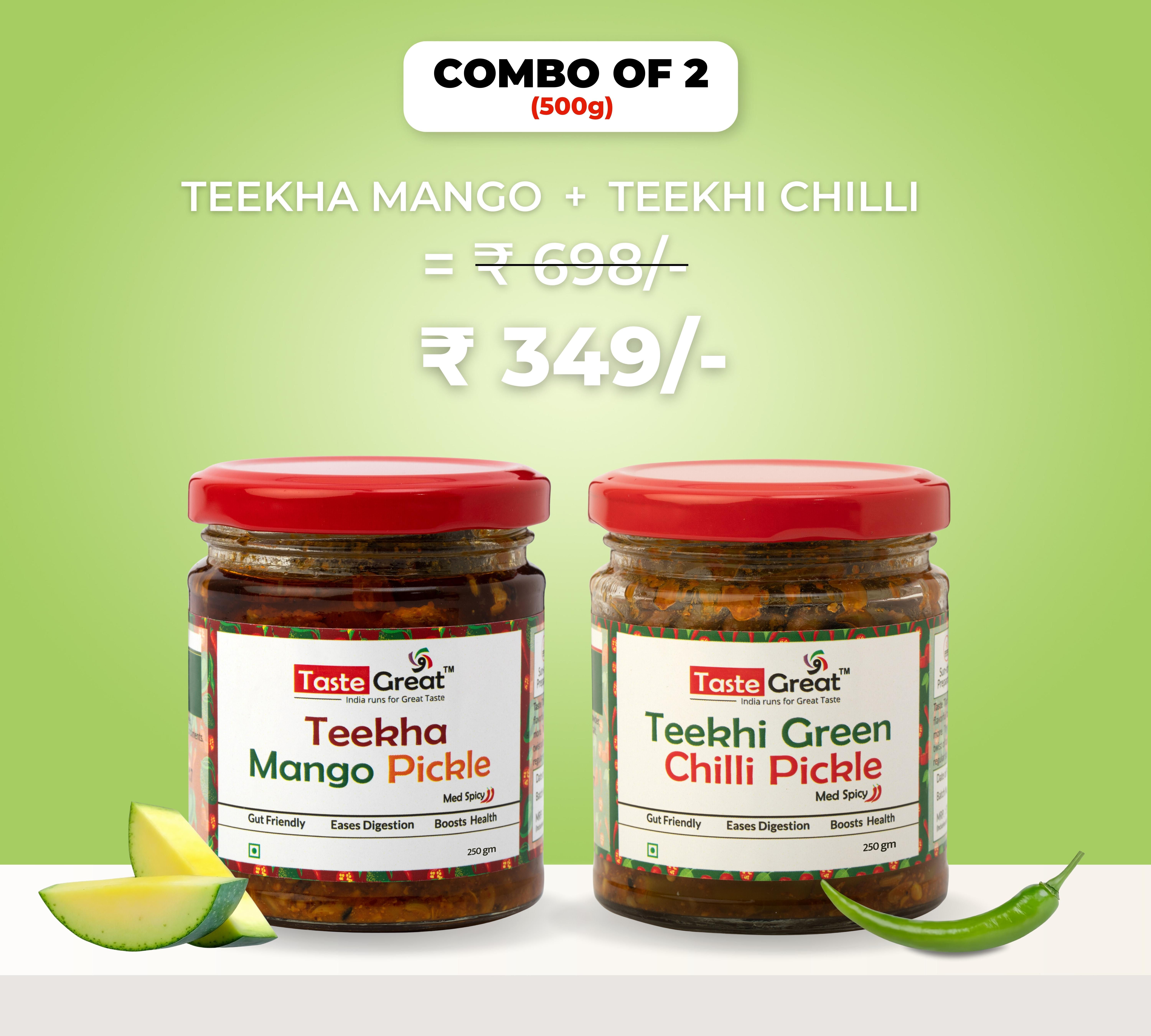 Teekha Mango Pickle + Teekhi Green Chilli Pickle -Combo Pack (250 X 2= 500 gm) view 2