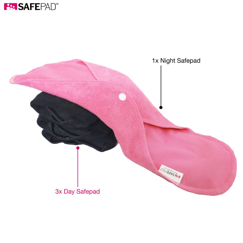SAFEPAD REUSABLE & ANTIMICROBIAL SANITARY PADS (PINK & BLACK COMBO) view 2