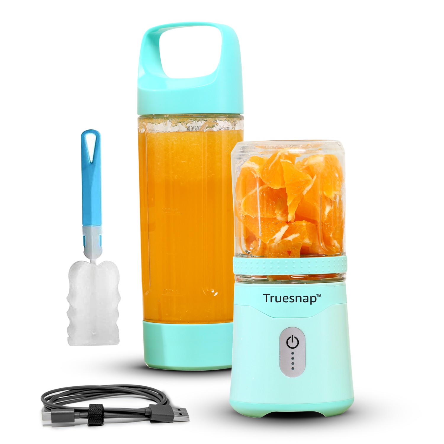 Truesnap Bolt Portable Blender 500ml + 350ml Mini Jar, USB-C Rechargeable, 4000mAh, 230W Motor, ISI Approved - Blue