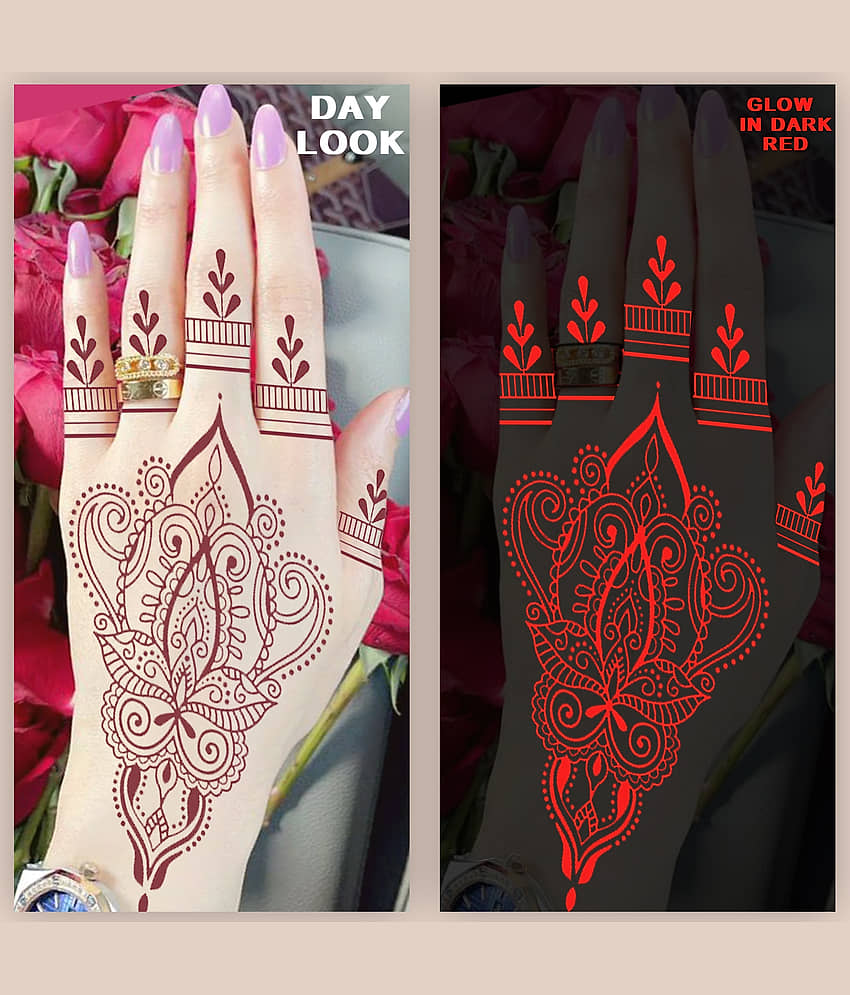 The Canvas Arts Glow In Night Henna Mehandi Tattoo For Women Body Tattoo Pack of 2 view 2