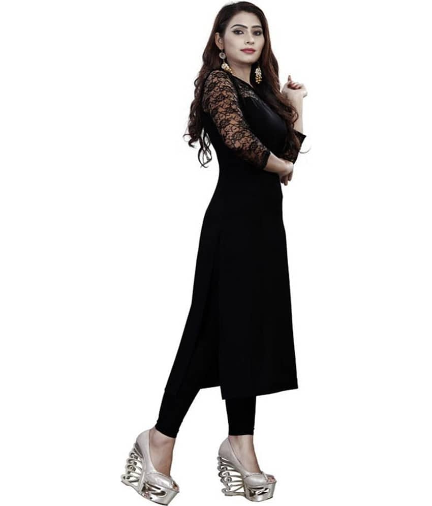 Dream Beauty Fashion Black Crepe Straight Kurti view 2