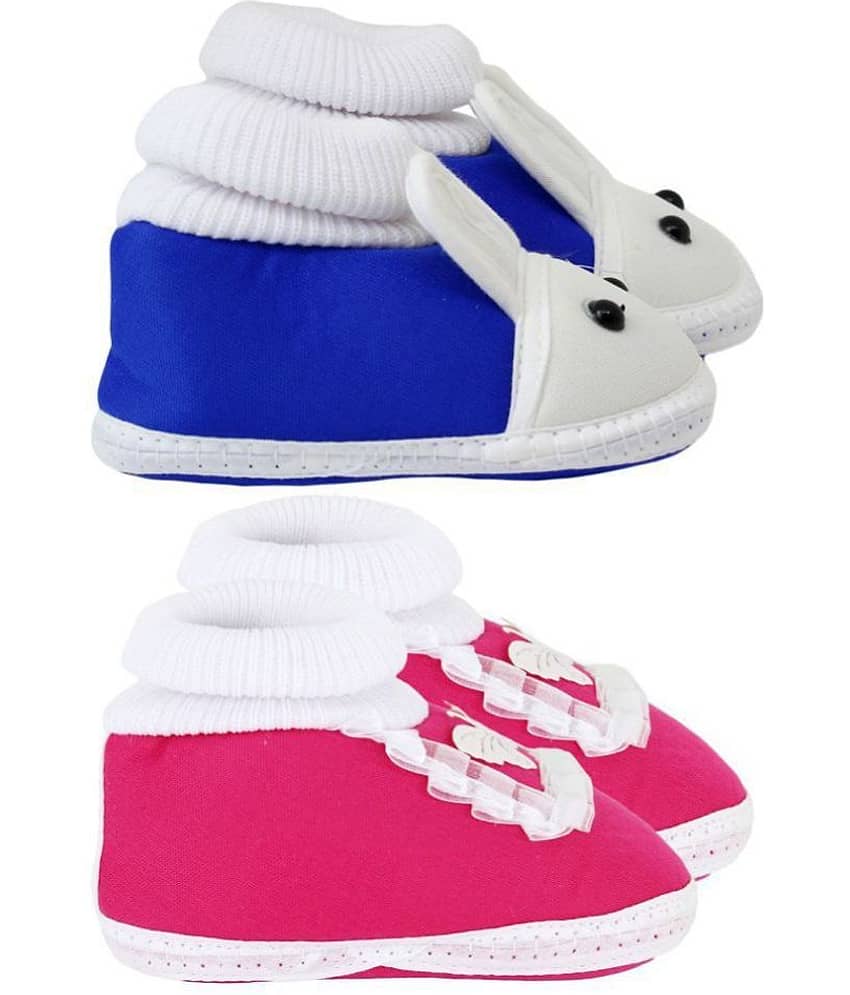 Neska Moda Pack Of 2 Baby Boys & Girls Blue And Pink Cotton Booties For 0 To 12 Months view 2