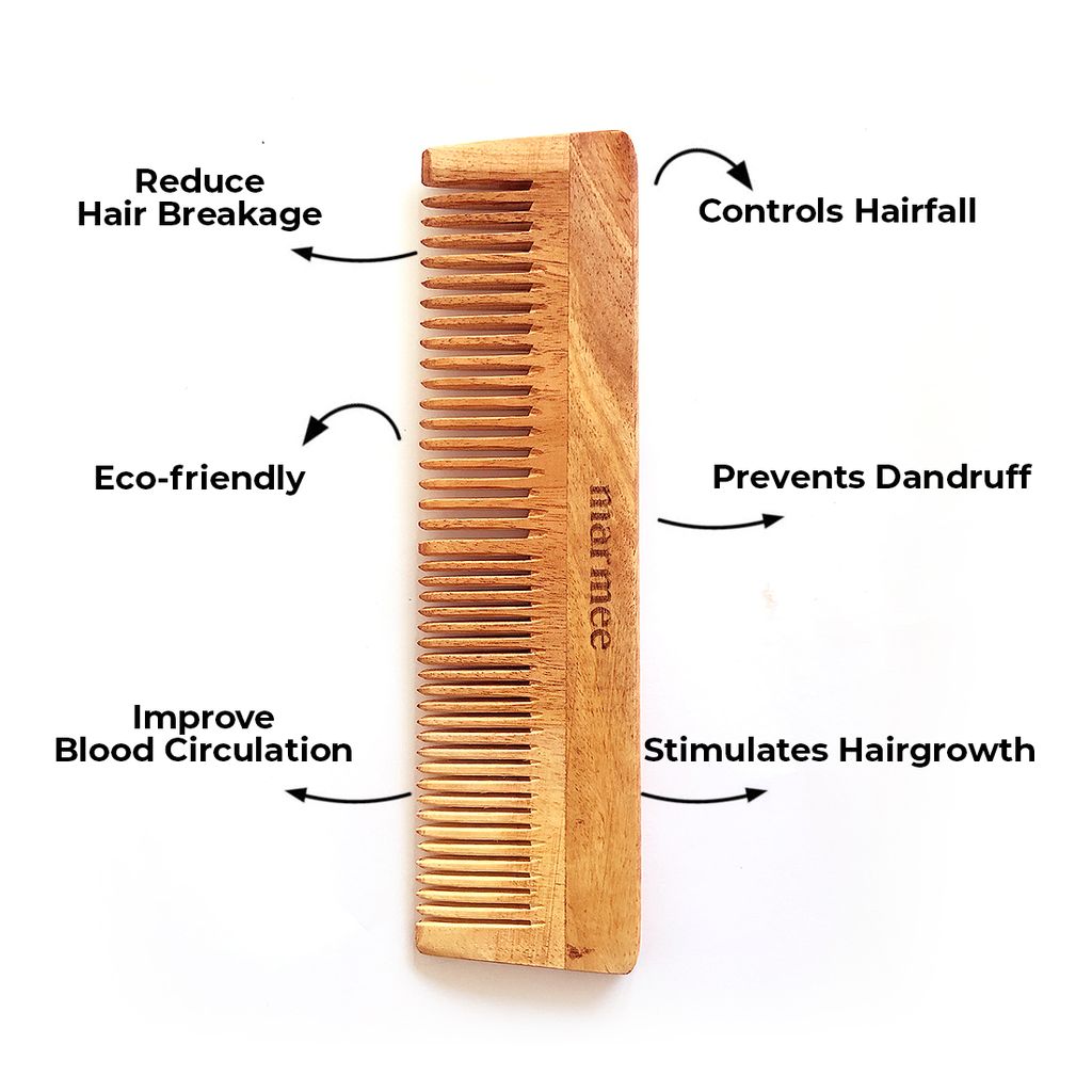 Marmee Oil-Treated Neem Wood Comb with Dual Teeth – Herbal Infused for Healthy Hair & Scalp view 2