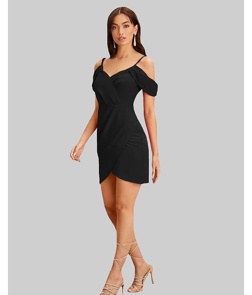 Addyvero Women Cotton Blend Solid Bodycon Dress ( Black ) view 2