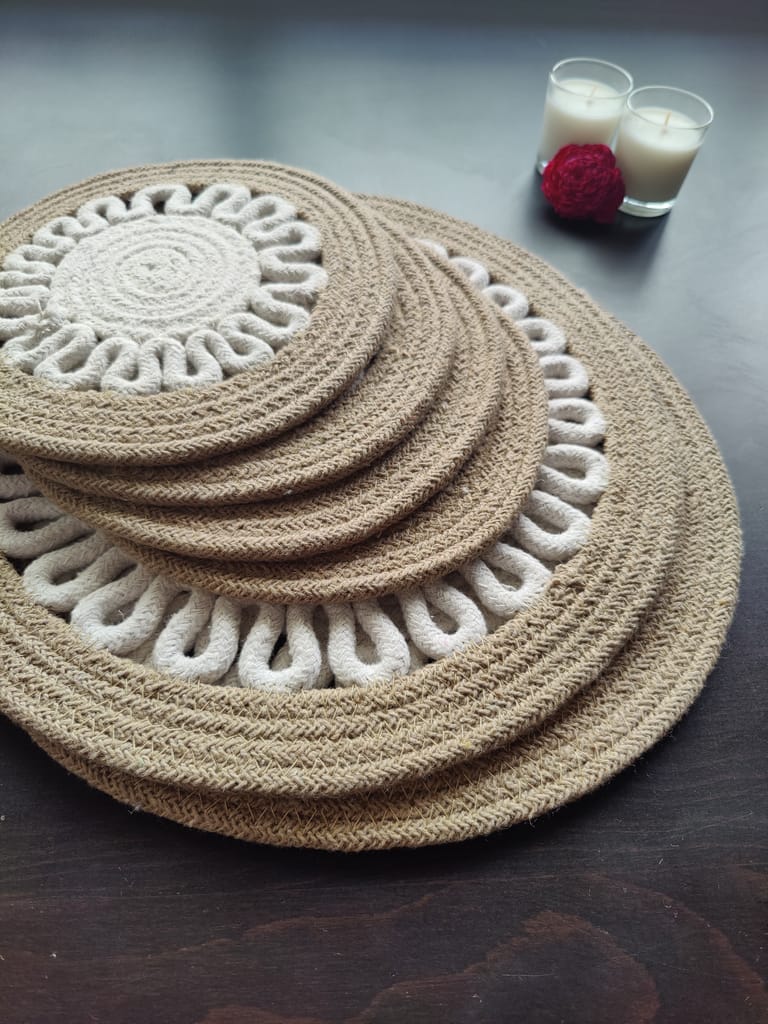Round table mats cotton placemats (pack of 6) | Big Mats & Hotpads / trivets, Heat Resistant, Reversible Use (Payal) by Bulky Santa view 2