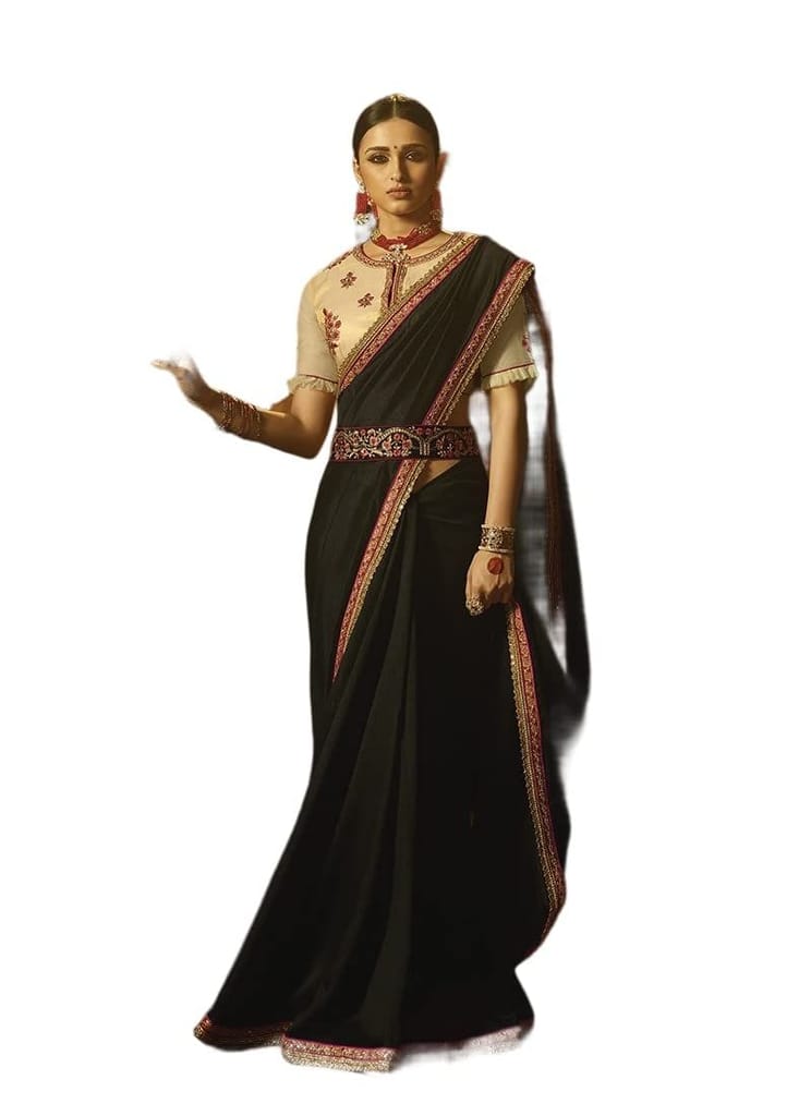 HHK Fashion Women's Work Sana Silk 5.5 Meter Saree with Unstitched Banglori Silk And Work Blouse Piece (Black)