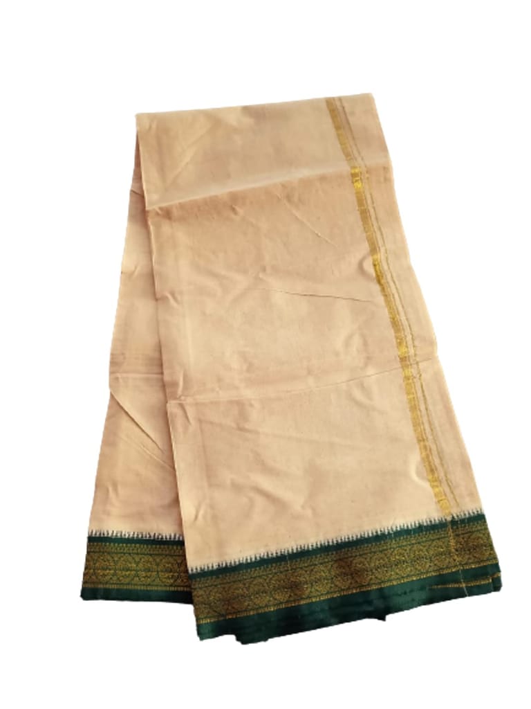 Jinka Lakshmi Collections 100% Handloom Cotton Biege Color Dhoti With Zari Border Up and Down 4 Meters Unstitched Pack of 2 (Multicolor-03) view 2