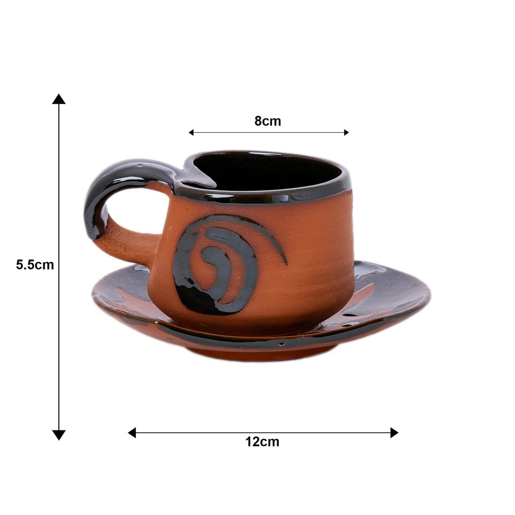 Sowpeace Handcrafted Terracotta Tea Cup Leaf with plate “Heart in a cup” for kitchen and dining, premium artisan made utensils as serveware, for gift view 2