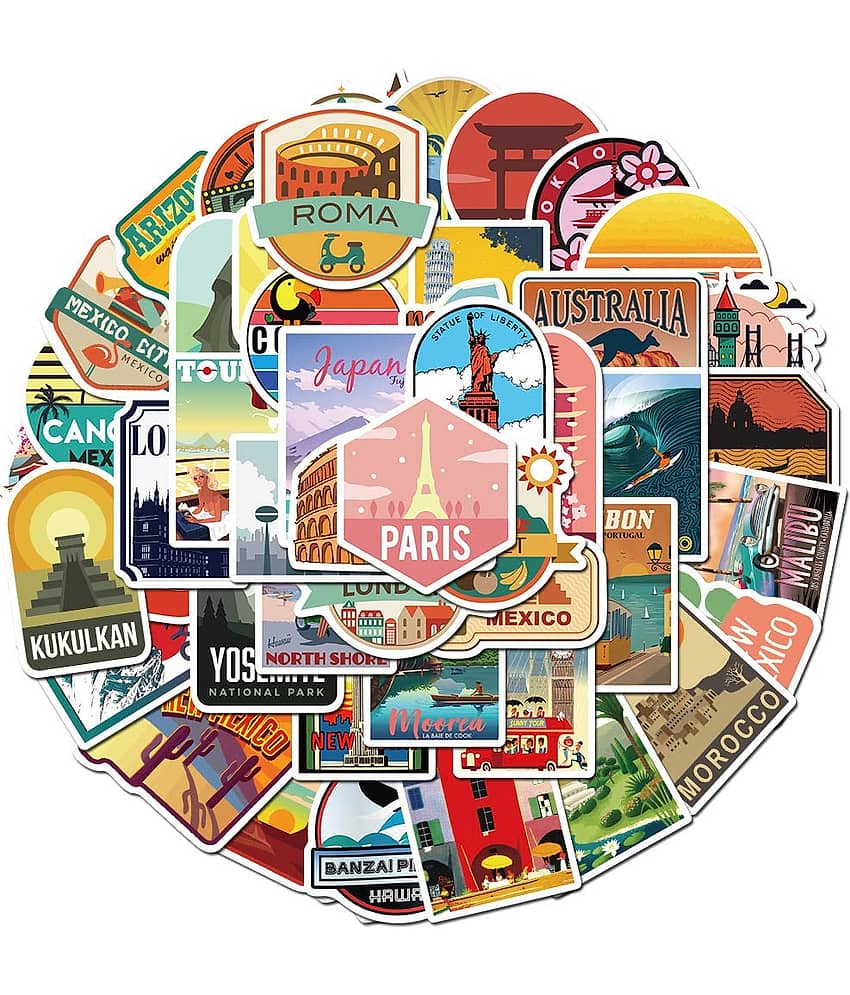 iDream Travel World Destination Famous City Waterproof Vinyl Sticker for Laptop, Desk, Skateboard, Luggage, Guitar, Furniture, Toy, Scrapbook (Set of 50) view 2