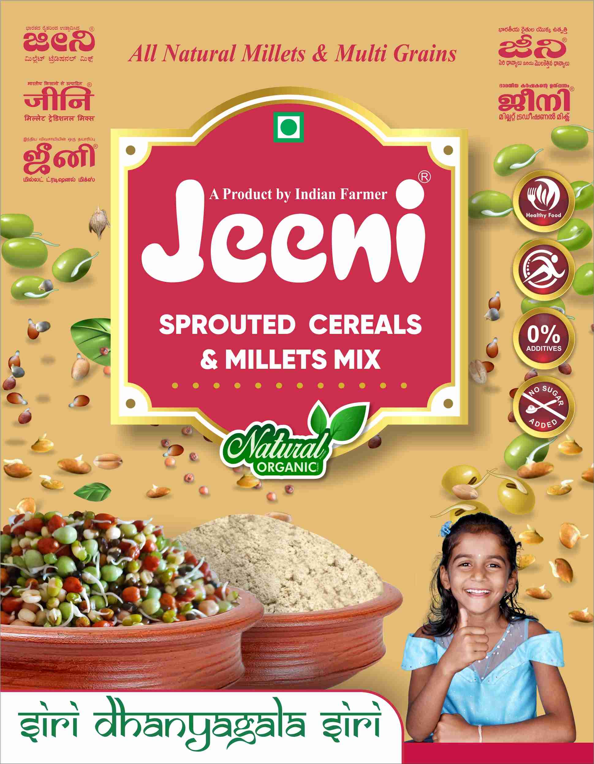 Jeeni Sprouted Cereals and Millets Mix | Millet Traditional Mix (Pack of 1)