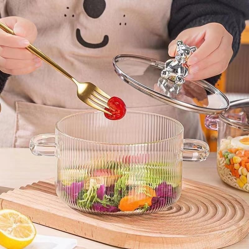 Square Glass Casserole With Lid,1200 ML,Glass Bowl for Cooking, Baking, Serving, Mixing and Storing, Microwave & Oven Safe - Ideal for Kitchen, Dining (Set1) view 2