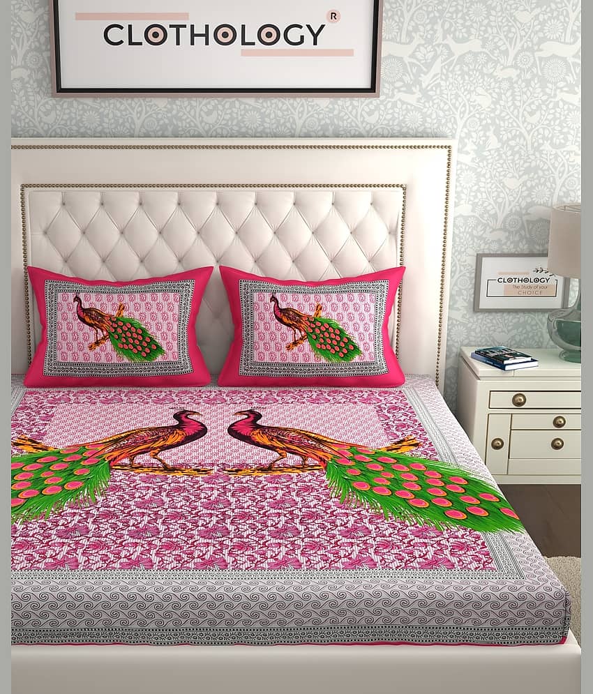 ABHACLOTHO Cotton 1 Double Bedsheet with 2 Pillow Covers ( Pink ) view 2