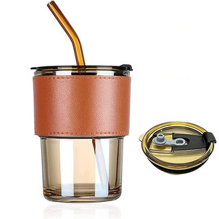 Tea and Cold Coffee Glass Sipper Tumbler with Lid and Straw Cups ands Glass Tumbler(400 ml) view 2